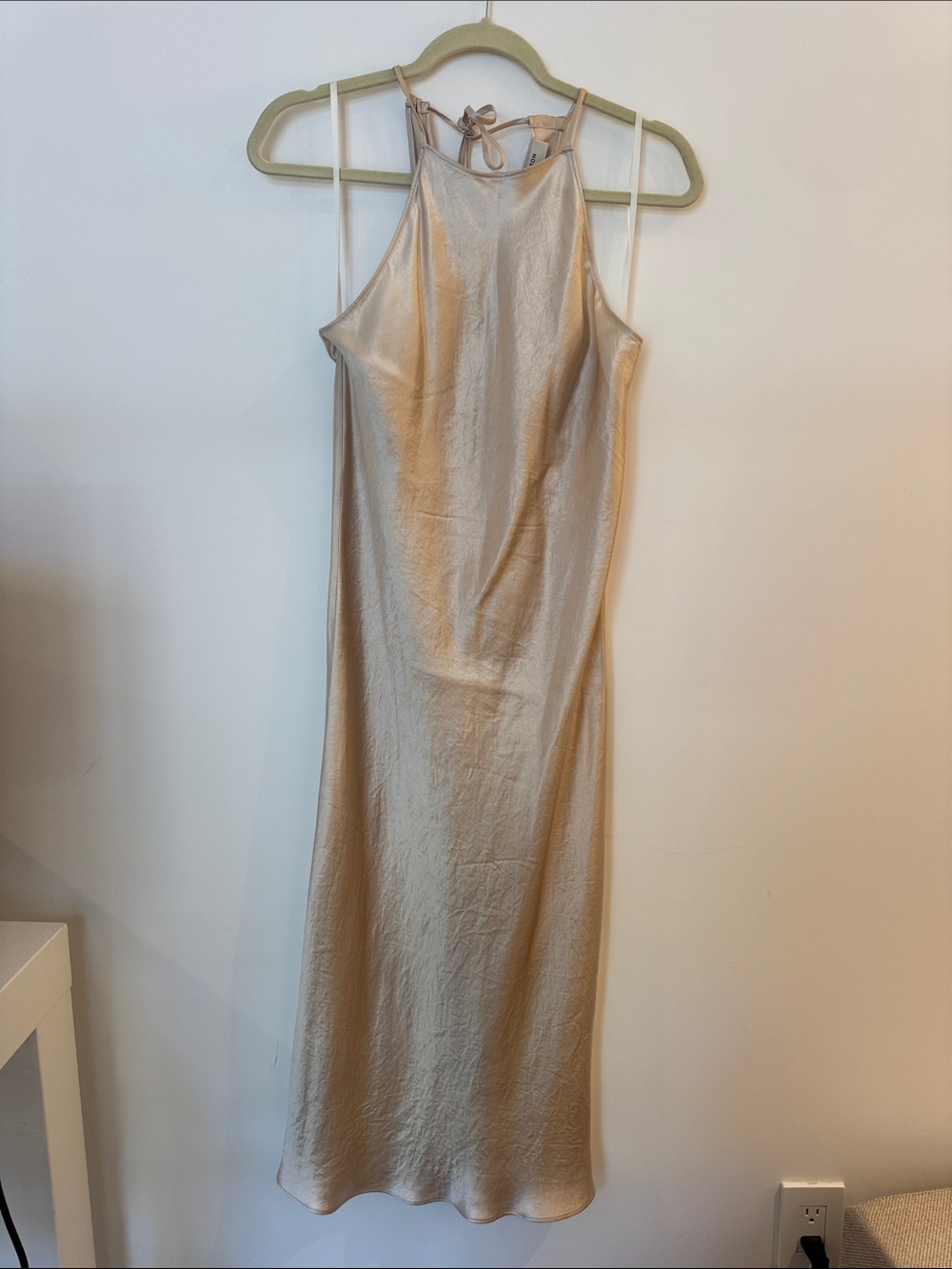 Aritzia Satin Halter Maxi Dress in Champagne Beige